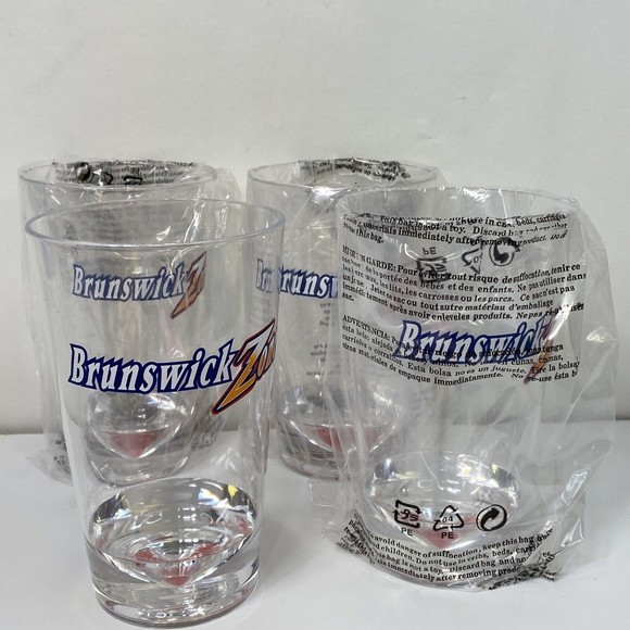 Brunswick Zone 18oz Pub Glass Beer Set Of 4 Bowling Tumbler Plastic Stackable - Picture 1 of 7